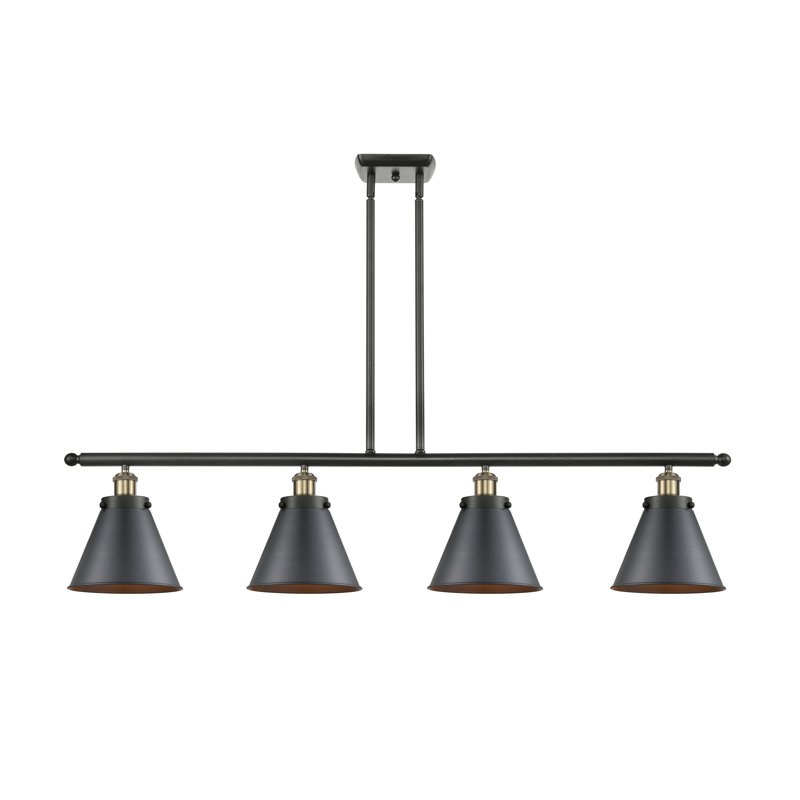 Kylena 4 - Light Kitchen Island Pendant, Matte Black, LED, Black Antique Brass