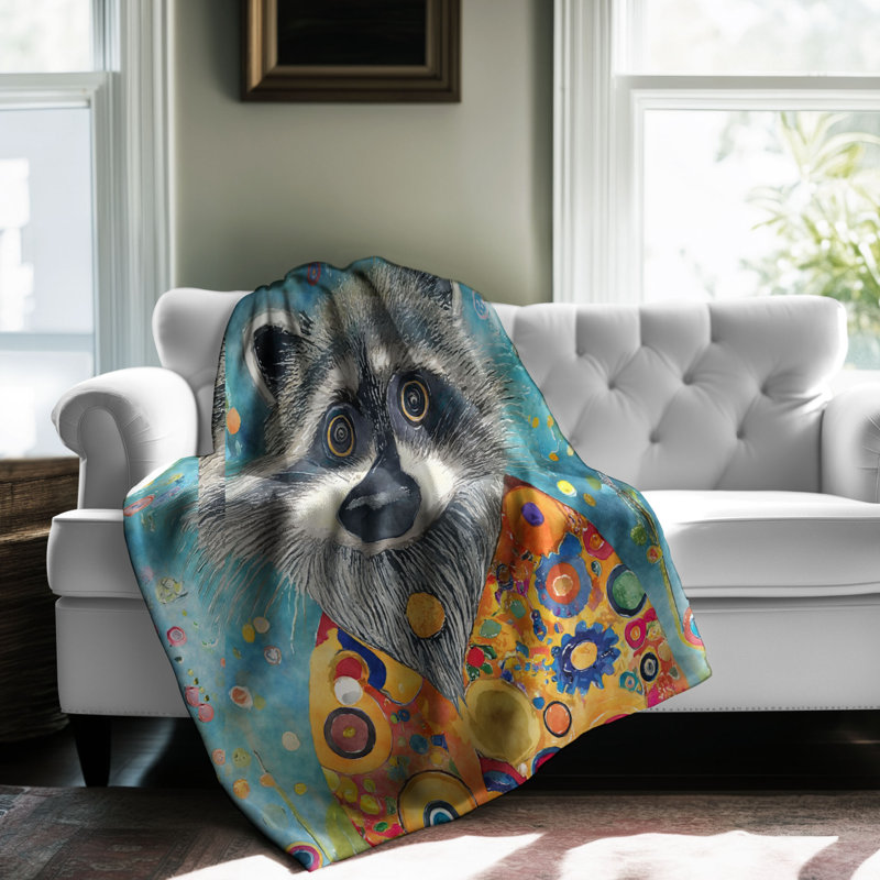 Motif Groovy - 1 pièce Sherpa Premium, Grand lit, Imprimé animal orange / gris / bleu