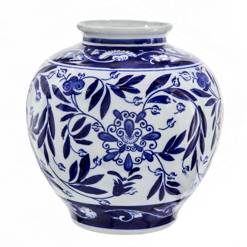 8.5X8.5X9" Blue & White Decorative Vase