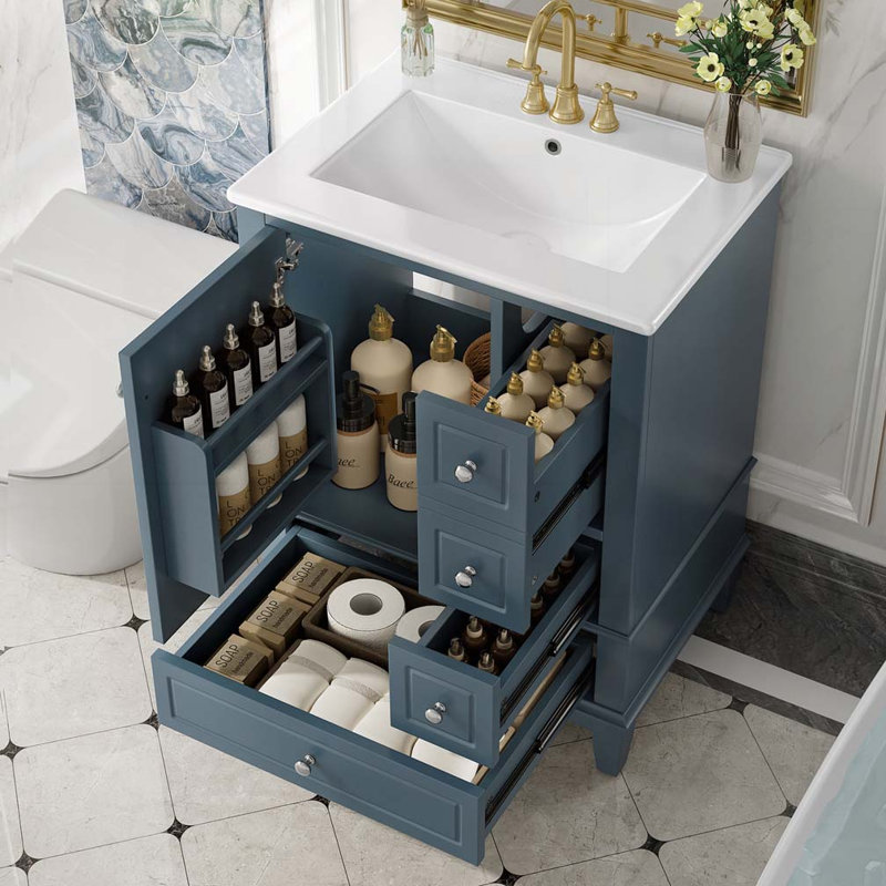 Meuble-lavabo 24 po avec lavabo en céramique, Bleu gris