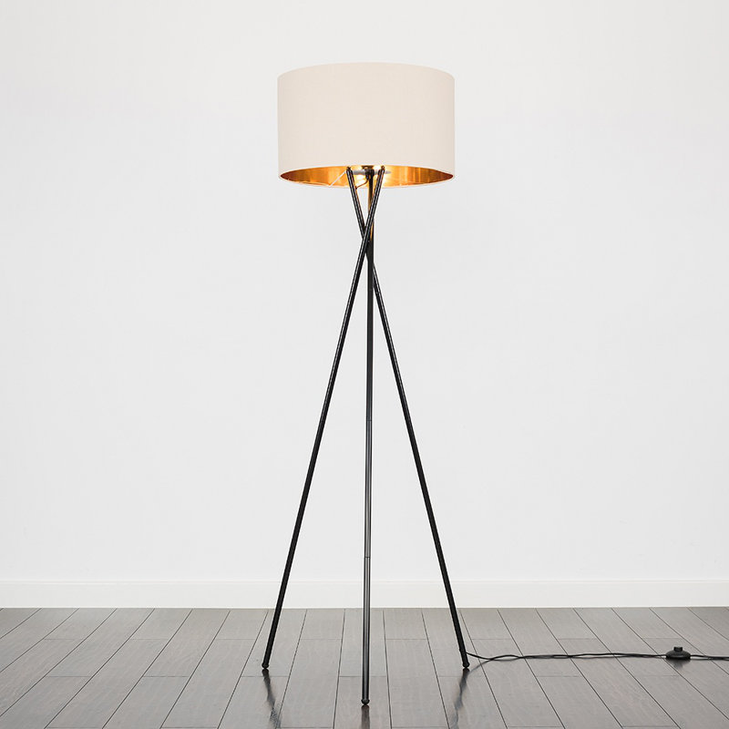 Misner 155cm Camden Tripod Floor Lamp with Large Reni Shade, Yes, Black , Beige & Gold