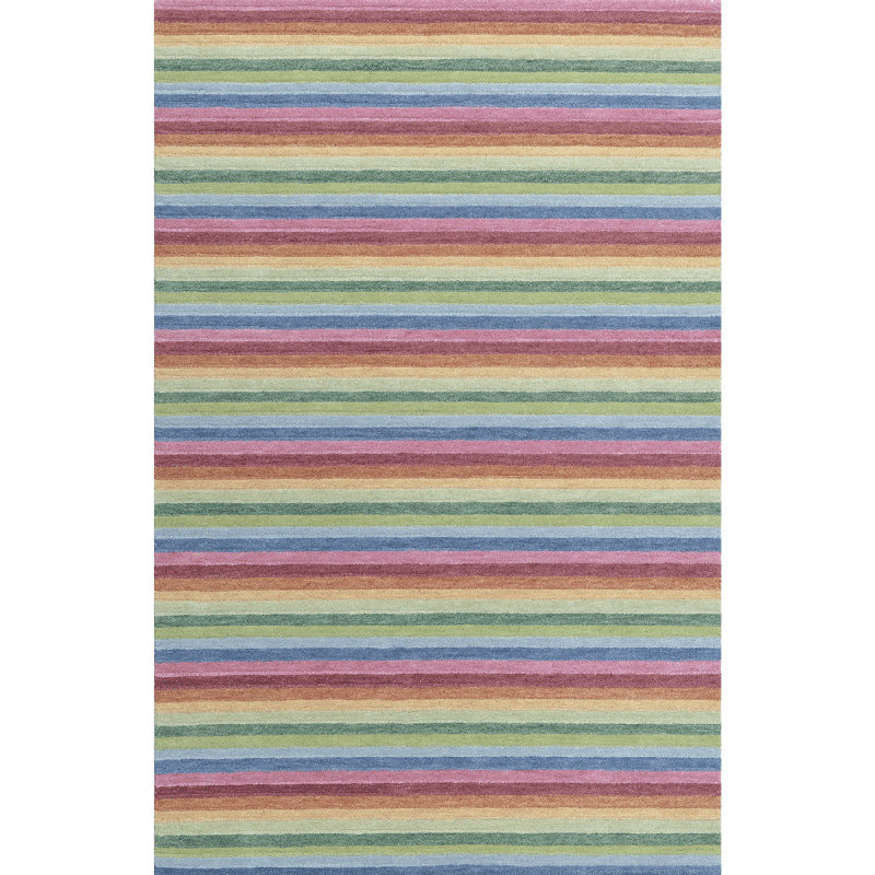 Surrey Stripe Hand-Tufted Plush Wool Rug High-Low Rainbow Multicolor, Rectangle 5'6" x 8'6"