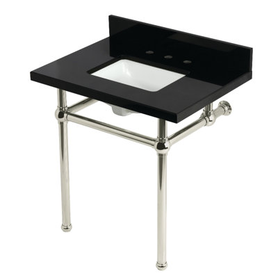 Kingston Brass Templeton 30-Inch Black Granite Console Sink with Brass Legs (8-Inch, 3-Hole)