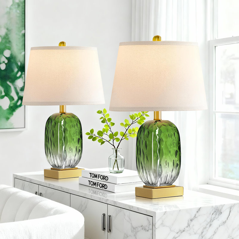 Ensemble de 2 lampes de table 22 "en verre vert moderne avec ports USB A + C, lampe de chevet à commande tactile, lampes de chambre à intensité variable à 3 voies, ampoules incluses