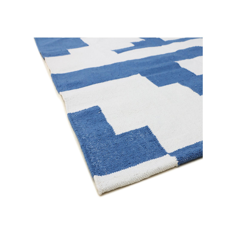 Step Up Geometric Area Rug in Navy/Ivory, Runner 2'6" x 9'