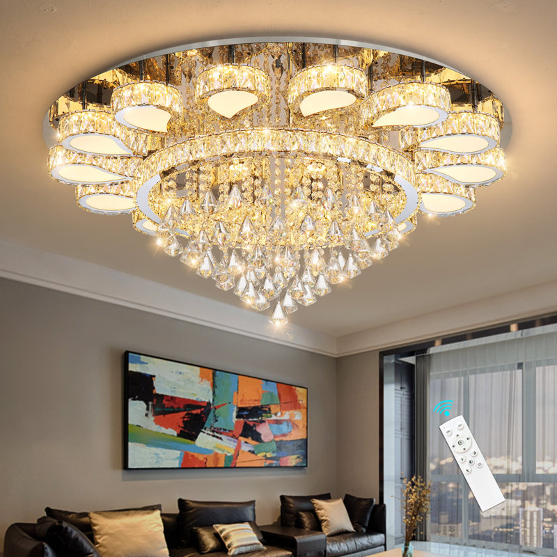 Lustre luxueux moderne à télécommande en cristal Luxury, Doré