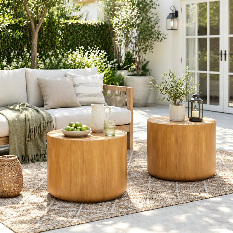 Ensemble de tables d'appoint rondes pour l'extérieur et l'intérieur (2 pièces), Natural-2pcs