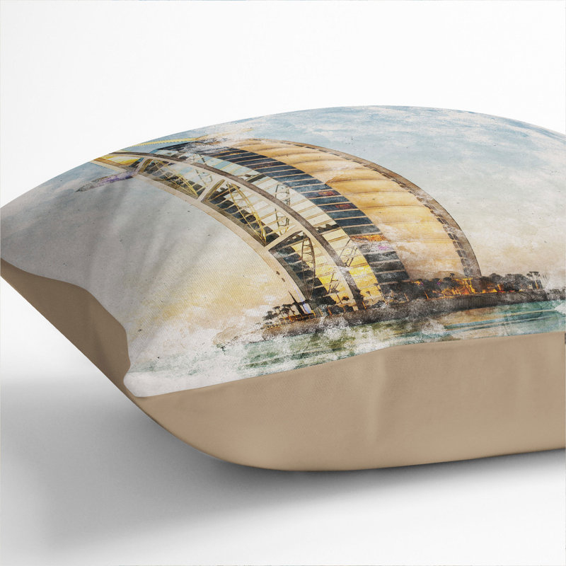 The Burj Al Arab In Dubai Vol.1 Watercolour Square Throw Cushion, 40cm H x 40cm W x 15cm D, Stone