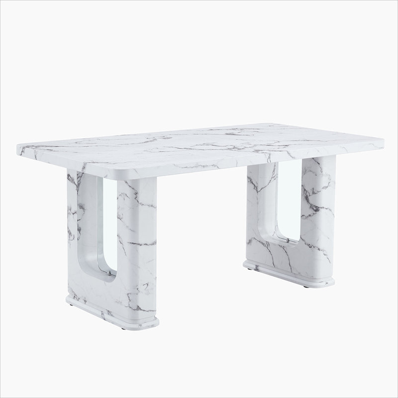 64.5 x 35.4 Inch Stylish Marble Textured Dining Table, Perfectly Blending Simplicity And Transparency. Made of MDF Material