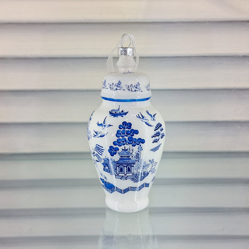 Ginger Jar Blue Glass Ornament, Blue/White