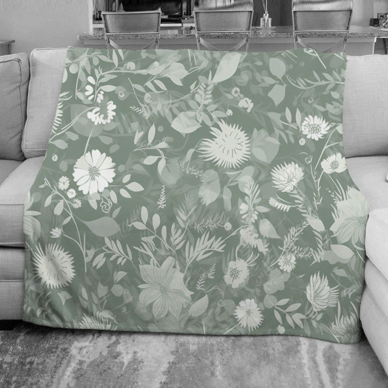 Floral Fleece Throw, 51" W x 60" L, Gold/Gray Floral