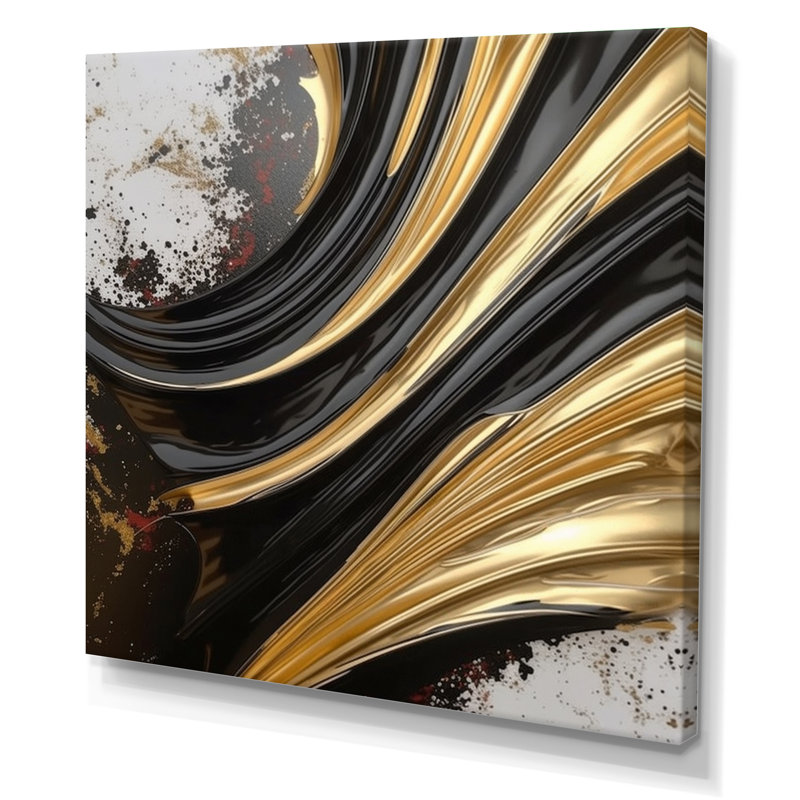 Contemporary Bliss - Minimalisme noir et or I - peinture murale abstraite, 24" H x 24" W, Toile tendue