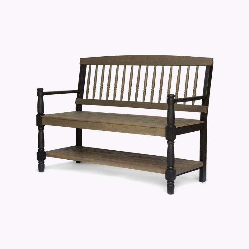 Outdoor Solid Wood Patio Sofa, Gray/Black