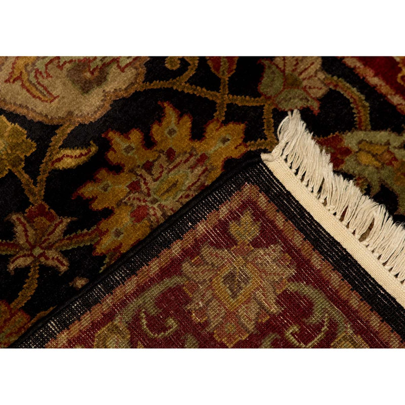 Hand-Knotted High-Quality Black and Red Area Rug