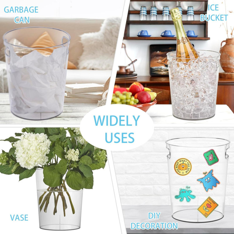 Ensemble de 6 refroidisseurs à vin en plastique pour seau à glace, soda et bière, bouteille de vin, refroidisseur, bac à glace, seau transparent multi-usage comme vase à fleurs ou poubelle