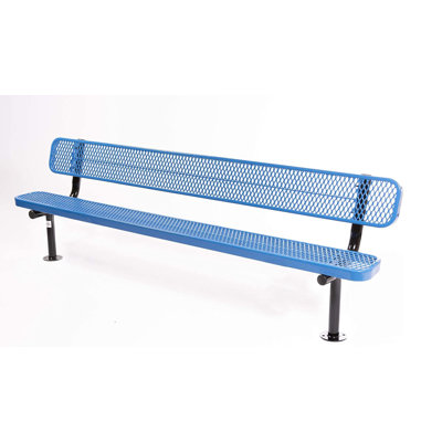 COATEDOUTDOORFURNITURE Bench, Light Blue, Punched, 8Ft, with Back