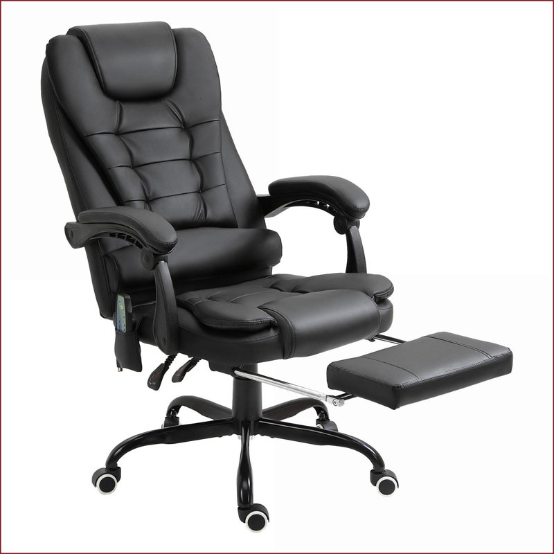 Fauteuils inclinables, fauteuil de direction à haut dossier avec massage à 7 points, hauteur réglable, soutien lombaire, repose-pieds | Noir | Similicuir