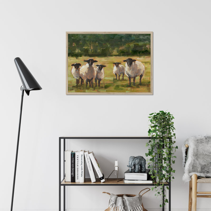 Babsy Sheep Family I - Painting, 34cm H x 50cm W, Natural Wood Framed Paper Print