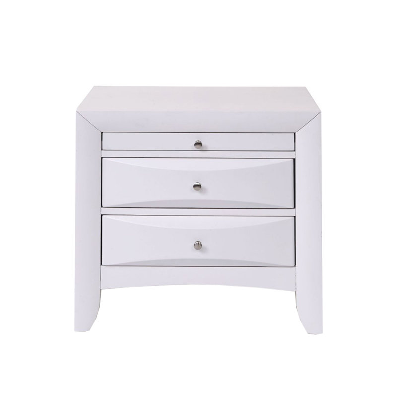 Table de chevet 2 tiroirs en bois, Blanc