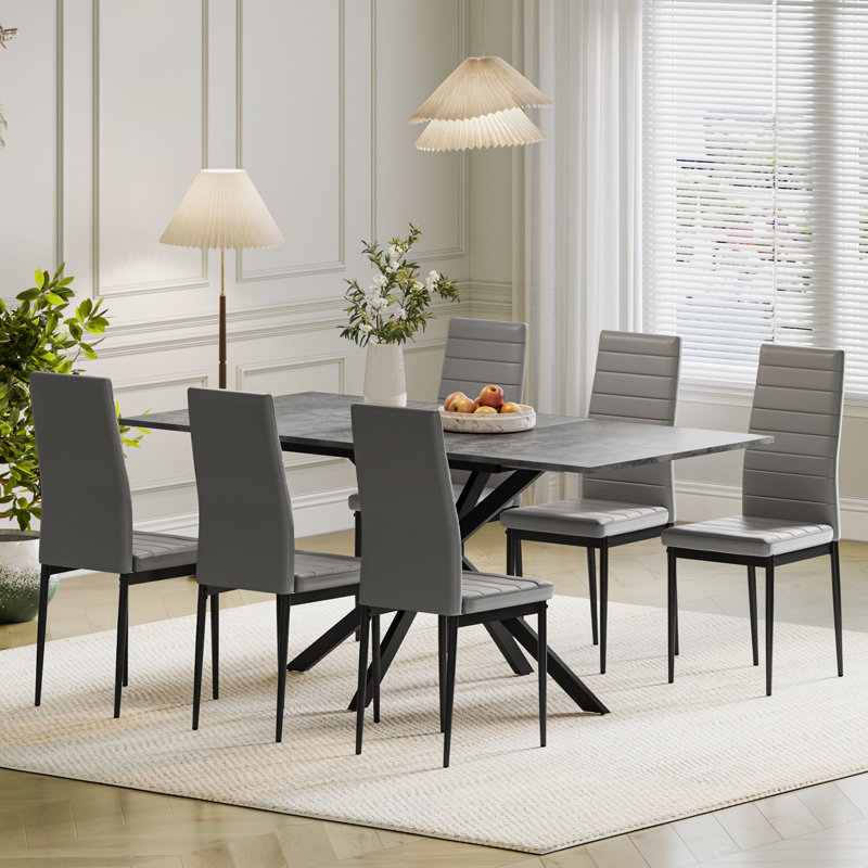 6 -Person Dining Set, Grey, Black