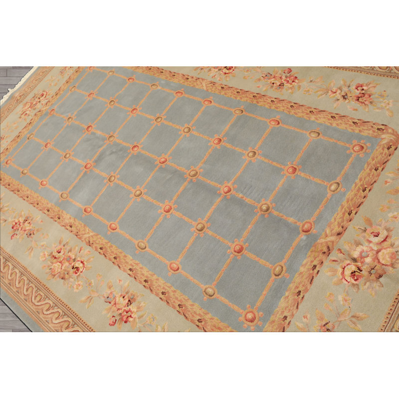 Tapis bleu marine en laine noué à la main 5 pi 10 po x 8 pi 9 po Aubusson Savonerrie