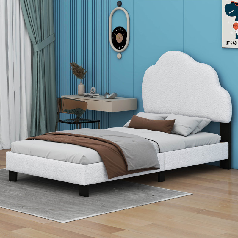 Upholstered Platform Bed With Cloud-Shaped Headboard