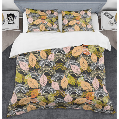Ensemble de housse de couette en dentelle de style mid-century à feuilles d’automne texturées