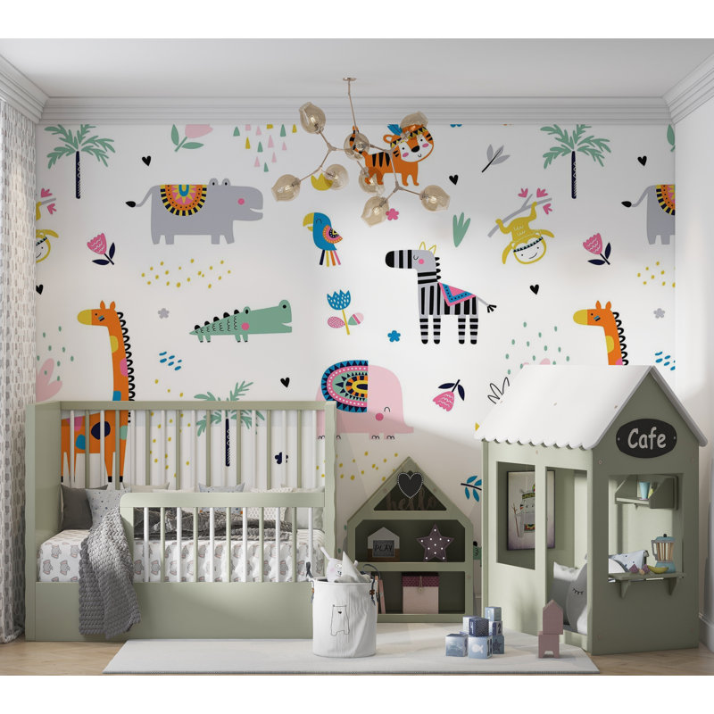 Murale pelez et collez de qualité supérieure - Animaux de la jungle, L 120 po x l 180 po