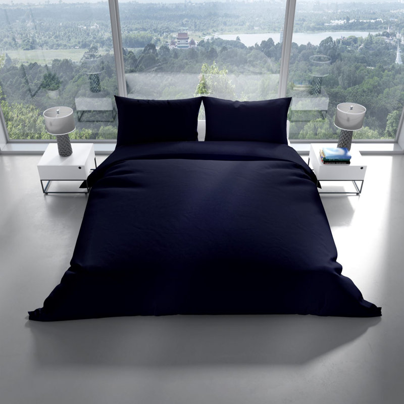 Elio Bed Linen, 200 x 200cm Duvet Cover + 2 Pillowcases (80 x 80cm, Dark Blue