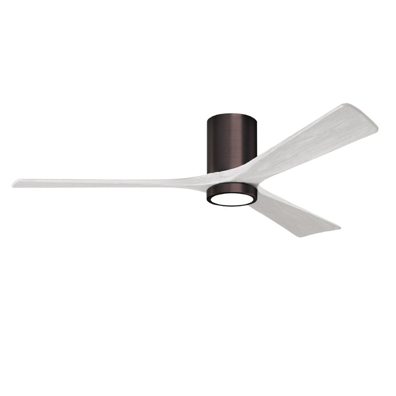 Olivier à 3 pales DEL standard avec ventilateur de plafond et ensemble d'éclairage inclus, Blanc mat, Bronze brossé, 60"