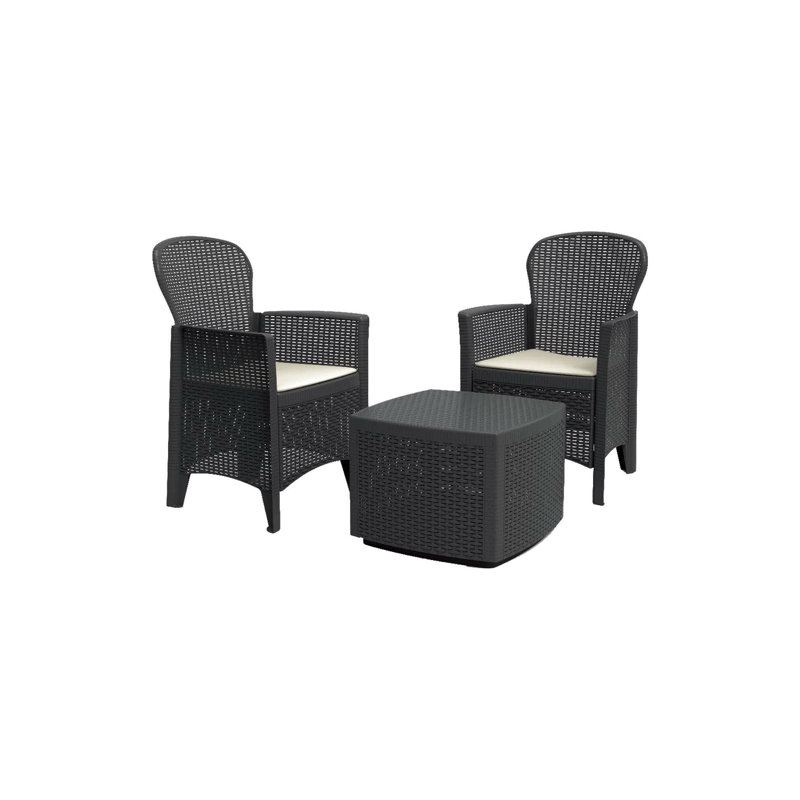 Outdoor Lounge Set Napoli, Garden Set With 2 Armchairs And 1 Container Table, Rattan Effect Sitting Area, Anthracite, Beige