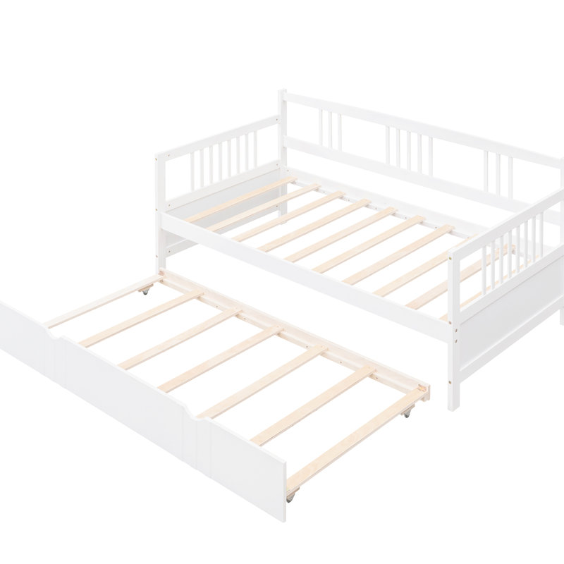 Daybed With Twin Trundle In White, Pine Wood For Functional Living Room And Bedroom Size Trundle, Strong Spaces