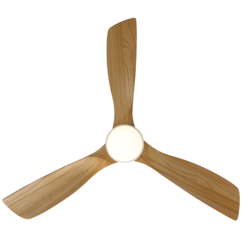 132CM Ceiling Fan with LED Light and Remote Control, White, Natural Wood