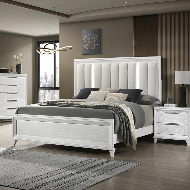Tête de lit tapissier à panneau 1pc avec lumières à DEL (seulement lit), Très grand