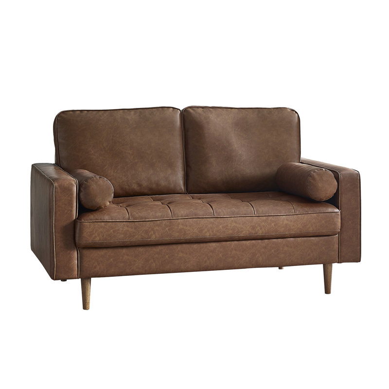 Altmann 2 Seater Faux Leather Loveseat Sofa, Brown