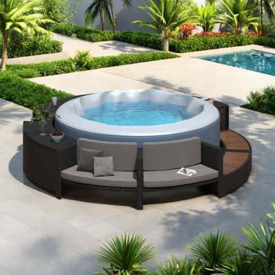 Spa Surround Spa Frame Patio Rattan Sofa Set With Storage Spaces, Washable Cushions