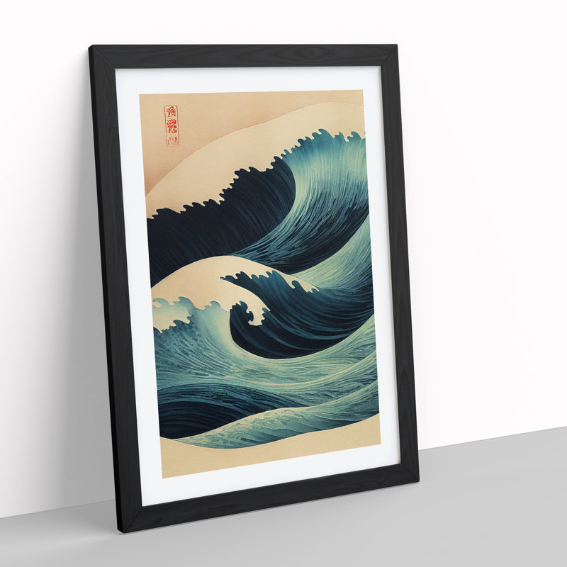 Traditional Japanese Wave No.7 - Wall Art, Black Framed, 66cm H x 48cm W, White