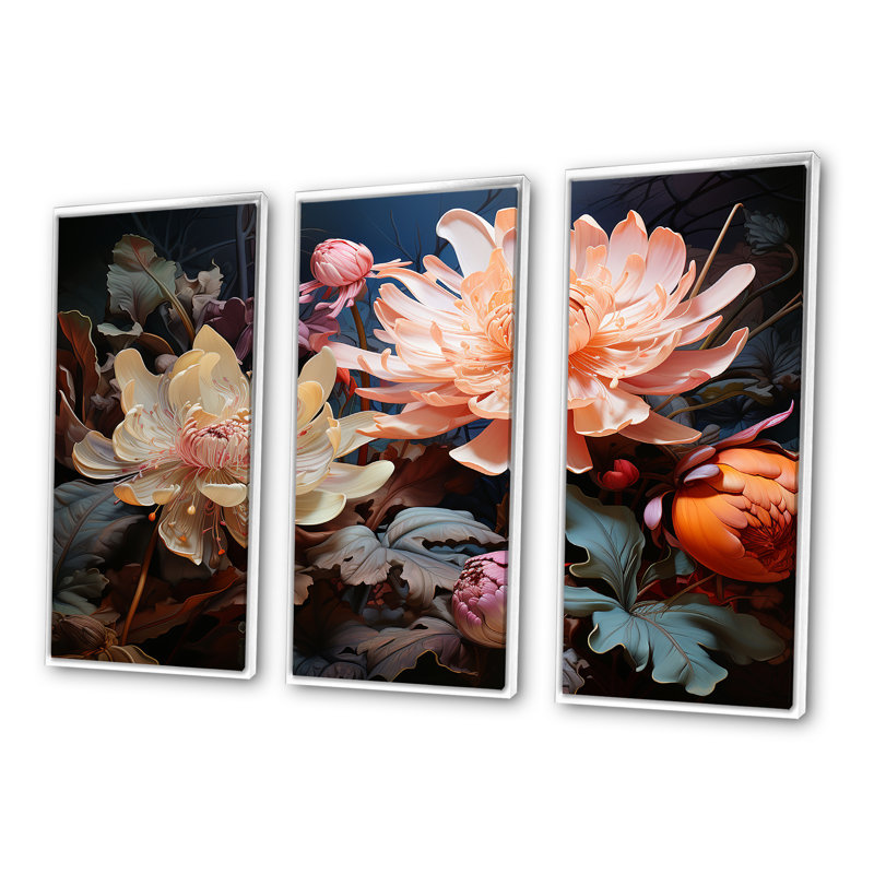 Ensemble d'art mural sur toile rose et beige, H 28 po x l 36 po x P 1 po, Cadre flottant blanc