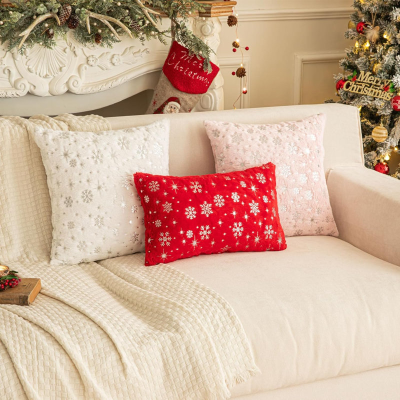 Housse de coussin réversible en fausse fourrure , Blanc