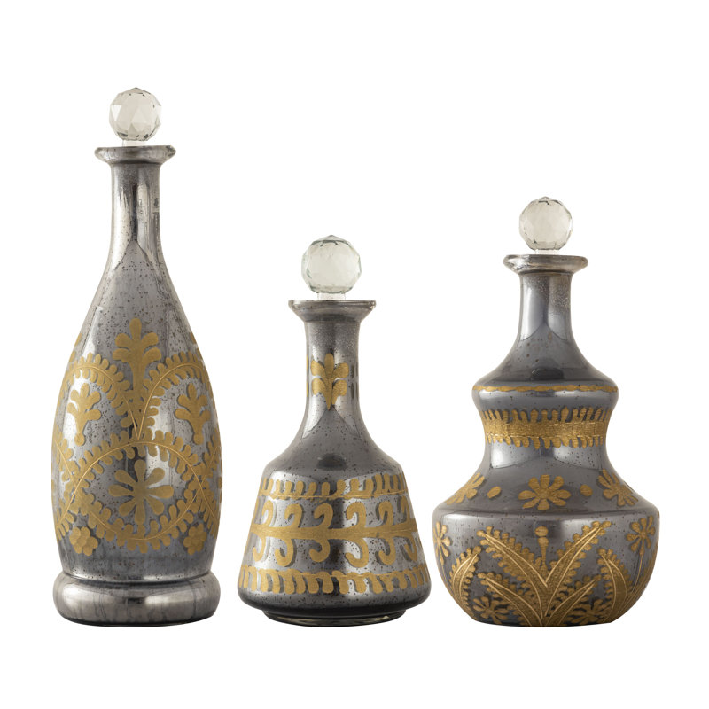 Ensemble de 3 bouteilles Kemal - argent antique