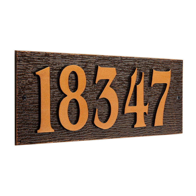 Woodgrain Mid-Century Rectangle Plaque, Standard Wall 1-line, Bronze huilé, Yes