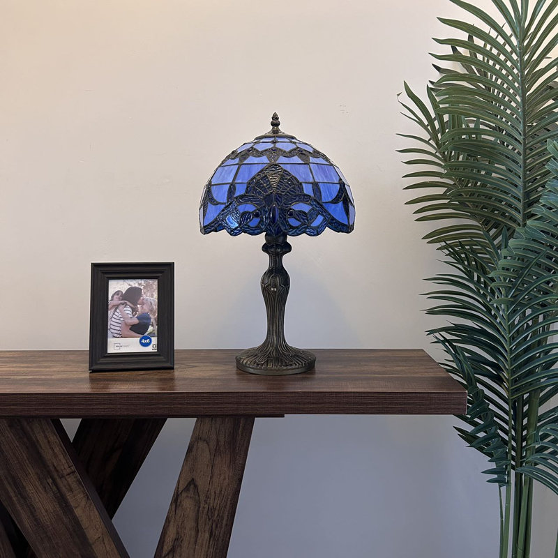 Lounsbury Tiffany Style Table Lamp Blue Stained Glass Baroque Style Lavender LED Bulb Included 12"W*12"D*19"H