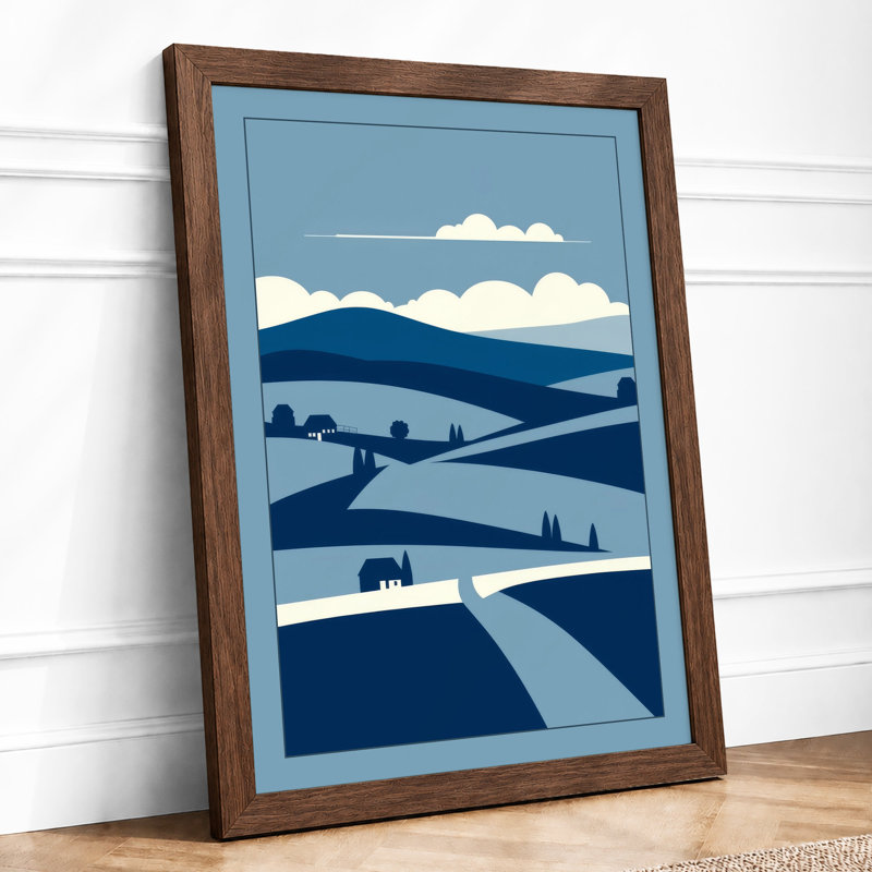 Layered Mountain Calm Minimalist - Framed Print, A3 - 42.0 x 29.7 cm, Walnut