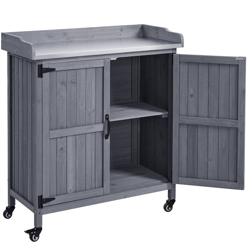 40″ H Garden Potting Bench Table with Lockable Castors, Gray