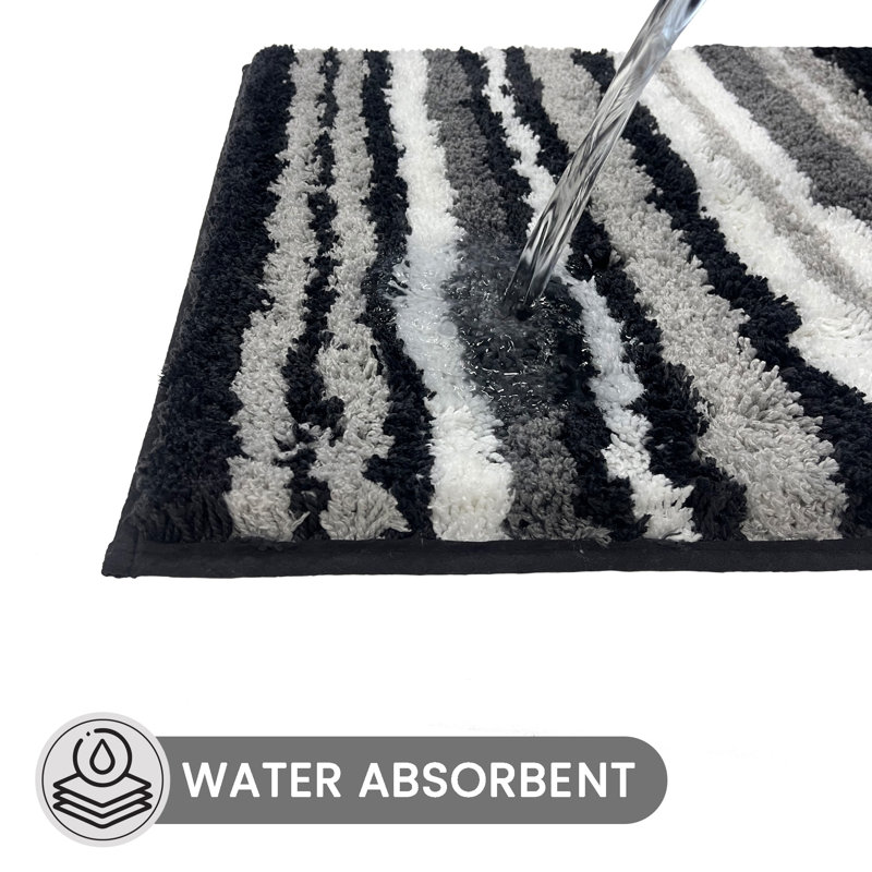 Griffie 100% Polyester Bath Rug Stripe Pattern with TPR Backing Machine Washable Soft & Absorbent Bathroom Rug, Grey