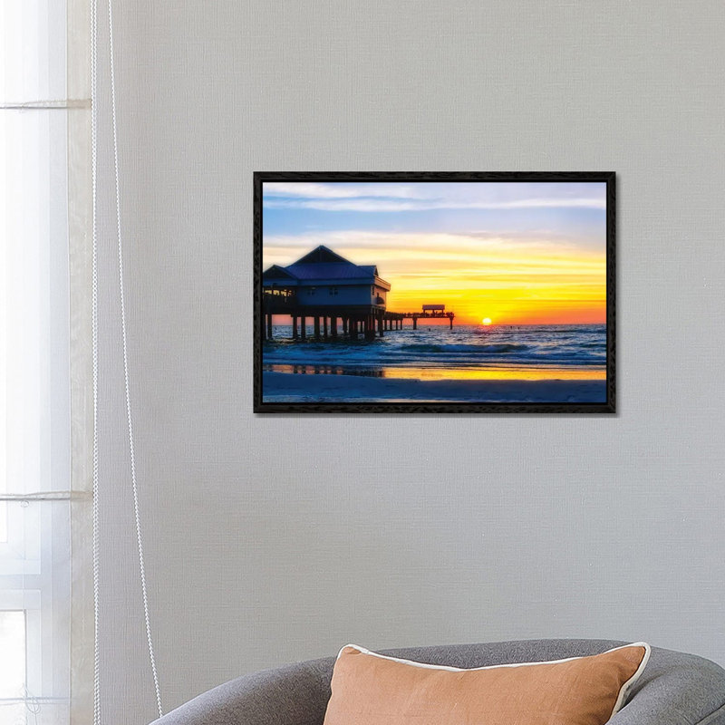 Clearwater Beach Sunset Over The Pier, Florida by George Oze - Print on Canvas, 66.04 cm H x 45.72 cm W, Black Framed Canvas