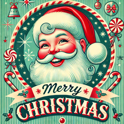 «Cheerful Vintage Santa Merry Christmas», art mural sur toile