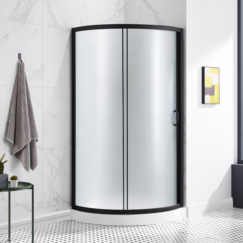 Ensemble de douche rond OVE Decors Breeze avec base givrée, Noir, H 76,97 po x l 40,08 po x P 40,08 po