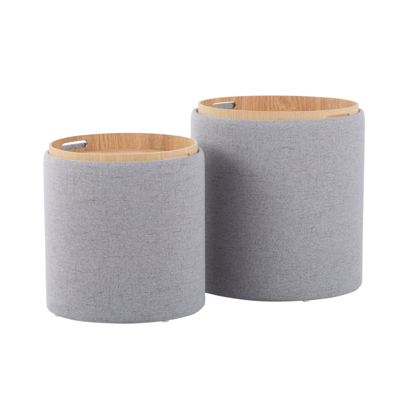 Ensemble de repose-pieds gigognes à plateau contemporain en tissu gris et bois naturel par Lumisource