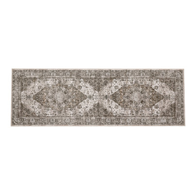 Runner Rug 2x6 Kitchen Washable Rug Low Pile Vintage Floral Print Rug Non Slip Backing Hallway Rug Foldable Thin Floor Carpet for Entryway Bathroom Laundry Room Bedroom Brown